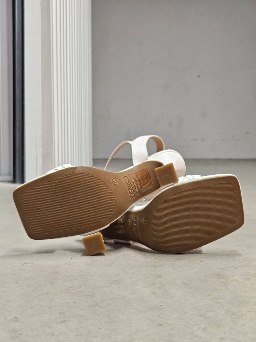 White Braided Strap High Heel Sandals With Square Toe & Adjustable Buckle Closur - Picture 15 of 16